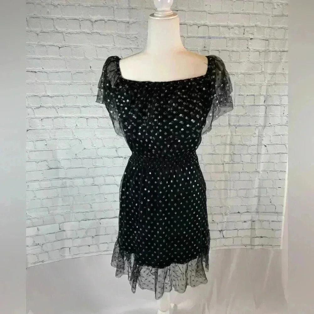 EVERLY Black Silver Tulle dress Woman’s Size S Party Fancy NEW NWOT HOLIDAY glam
